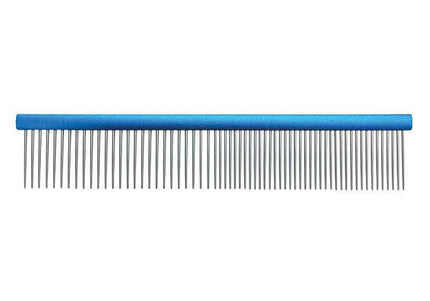 Groom Professional Metal Grooming Comb 19cm – Mixed Tooth Spacing, Blue Finish
