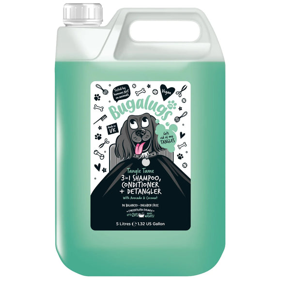 Bugalugs Tangle Tame 3in1 Shampoo – Avocado Coconut Scent, Conditioner and Detangler, 5L