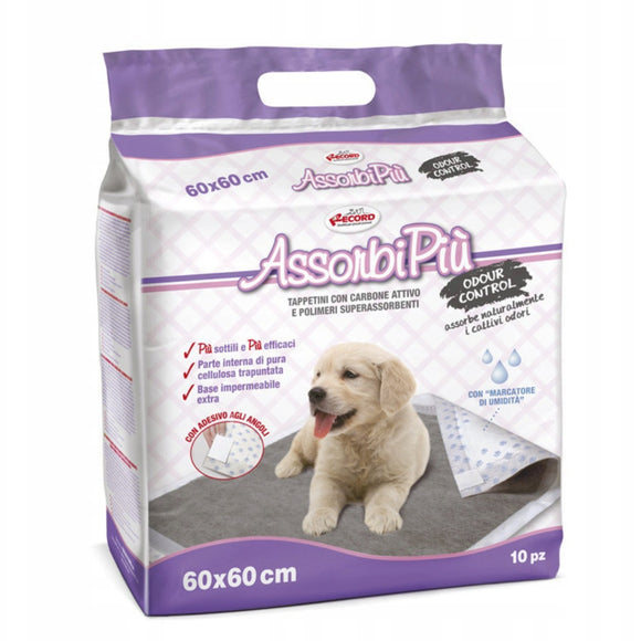Record AssorbiPiu Carbone Puppy Pads 60x60cm – Absorbent Mats with Activated Carbon, 10 Pack