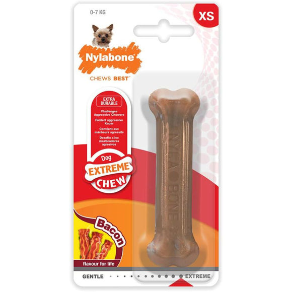 Nylabone Extreme Chew Bacon Bone – Durable Large Chew Toy with Realistic Bacon Flavor