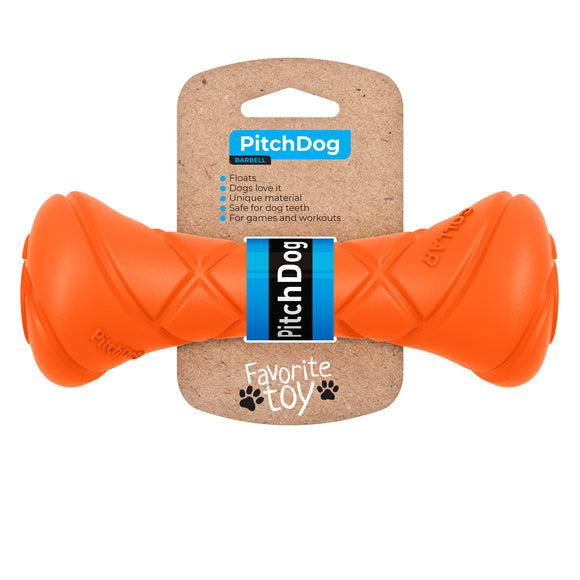 PitchDog Barbell Bone-Shaped Fetch Toy – Lightweight Durable Orange Design