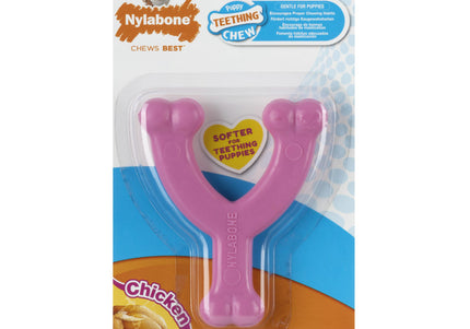 Nylabone Puppy Chicken Wishbone XS – Chicken Scented Chew Toy, Extra Small, Blue