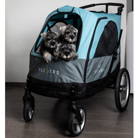 Show Tech Petstro Large 4-Wheel Buggy – Turquoise Grey, Spacious Stroller, Supports Up to 55kg
