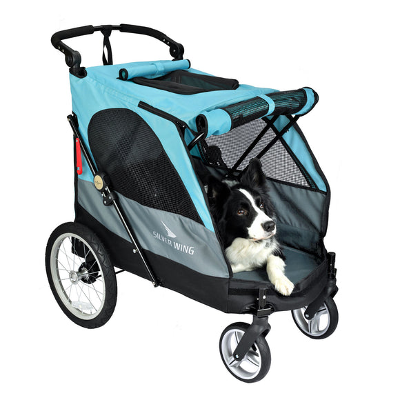Show Tech Petstro Large 4-Wheel Buggy – Turquoise Grey, Spacious Stroller, Supports Up to 55kg