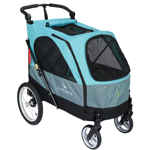 Show Tech Petstro Large 4-Wheel Buggy – Turquoise Grey, Spacious Stroller, Supports Up to 55kg