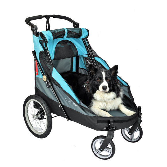 Show Tech Petstro Large 4-Wheel Buggy – Turquoise Grey, Spacious Stroller, Supports Up to 55kg