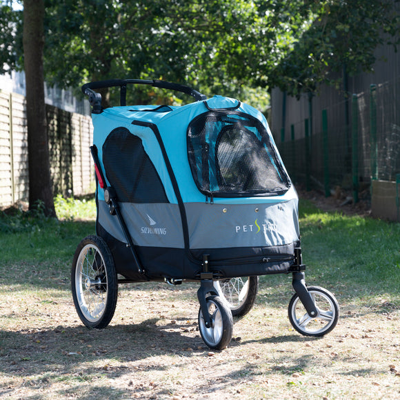 Show Tech Petstro Large 4-Wheel Buggy – Turquoise Grey, Spacious Stroller, Supports Up to 55kg