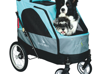 Show Tech Petstro Large 4-Wheel Buggy – Turquoise Grey, Spacious Stroller, Supports Up to 55kg