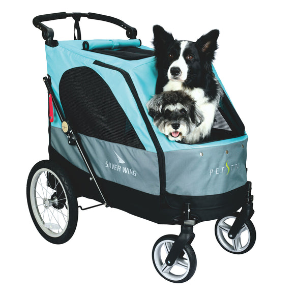 Show Tech Petstro Large 4-Wheel Buggy – Turquoise Grey, Spacious Stroller, Supports Up to 55kg