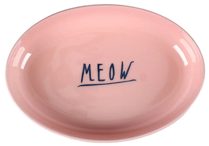 Flamingo Nell Oval Steel Cat Bowl – Light Grey and Pink, 275ml, "MEOW" Inscription