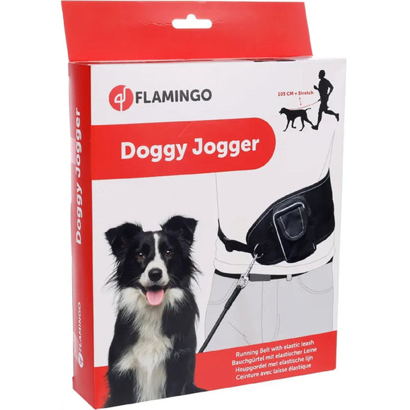 Flamingo Janko Jogging Leash – Hands-Free Elastic Cord with Hip Belt and Storage Pocket, Black