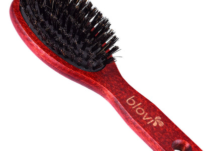 Blovi Red Wood Grooming Brush 17.5cm – Small Natural Bristle Tool for Short or Thin Coats
