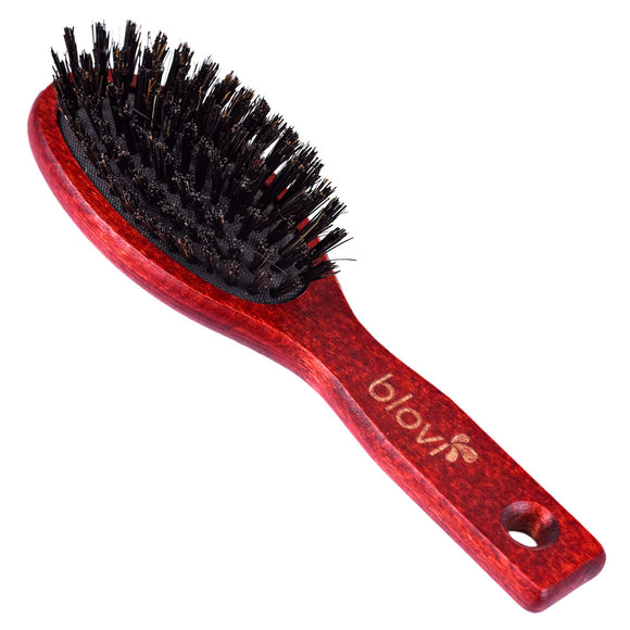 Blovi Red Wood Grooming Brush 17.5cm – Small Natural Bristle Tool for Short or Thin Coats