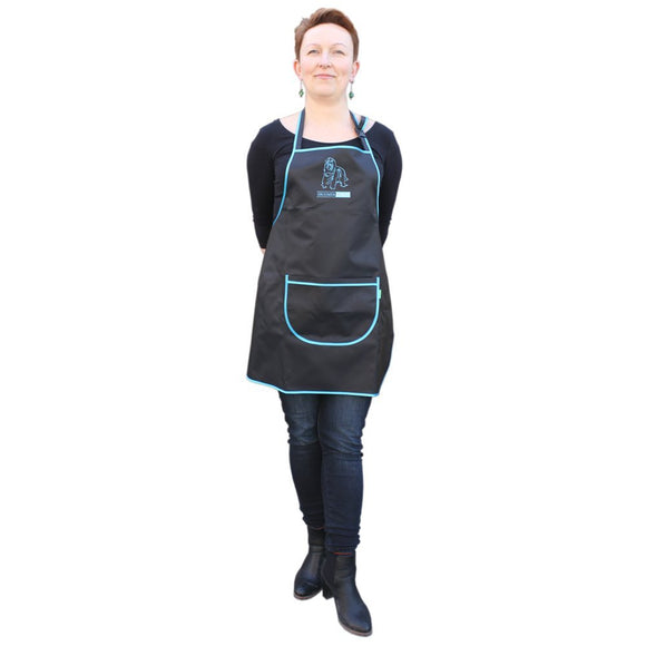 Groomica Black Grooming Apron – Water-Resistant Design with Blue Trim, Lightweight Comfort