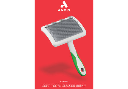 Andis Soft-Tooth Slicker Brush – Gentle Pin Brush with Flexible Bristles for Sensitive Coats