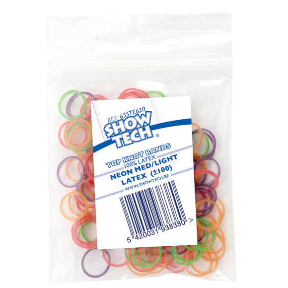 Show Tech Light Latex Grooming Bands – Thin, Mixed Colors, 100 Pack, 0.8cm Diameter