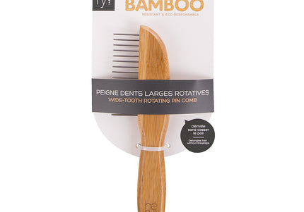 Hery Bamboo Wide-Tooth Rotating Pin Comb – Gentle Detangling Tool with Smooth Rotating Teeth