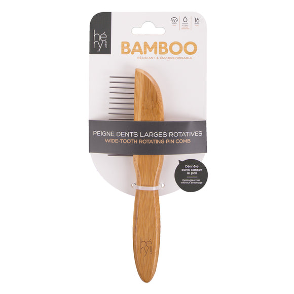 Hery Bamboo Wide-Tooth Rotating Pin Comb – Gentle Detangling Tool with Smooth Rotating Teeth