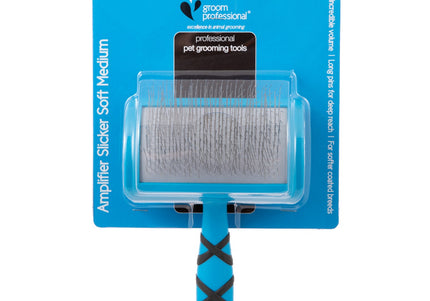 Groom Professional Slicker Brush Soft Medium – Profiled Poodle Brush with Long Flexible Pins