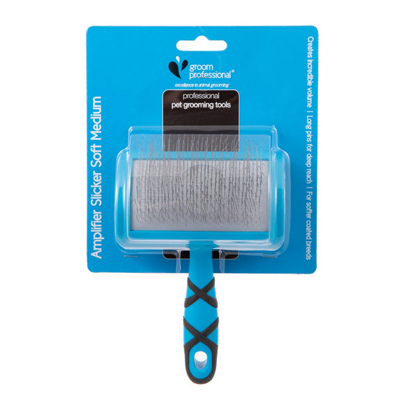Groom Professional Slicker Brush Soft Medium – Profiled Poodle Brush with Long Flexible Pins