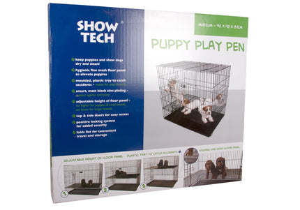 Show Tech Puppy Play Pen Medium 92x92x81cm – Adjustable Double-Bottom Cage, Secure and Spacious Design