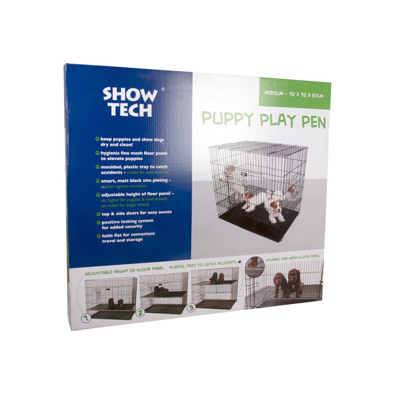 Show Tech Puppy Play Pen Medium 92x92x81cm – Adjustable Double-Bottom Cage, Secure and Spacious Design