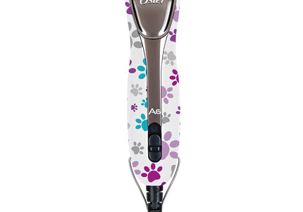 Oster A6 Slim 3-Speed Clipper – Professional Grooming Tool, White with Colorful Paw Prints