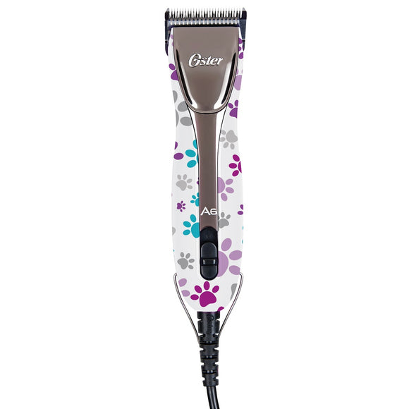 Oster A6 Slim 3-Speed Clipper – Professional Grooming Tool, White with Colorful Paw Prints