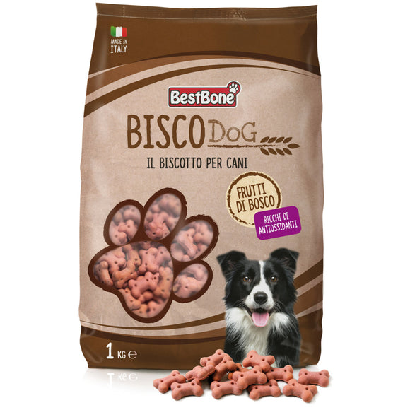 Best Bone Bisco Frutti di Bosco Dog Treats – Antioxidant-Rich Fruit Flavor, 1kg Resealable Pack