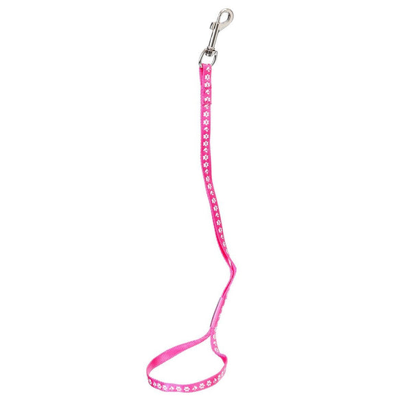 Groom Professional Arno Pink Nylon Grooming Leash – 45cm, White Paw Print, 1cm Wide