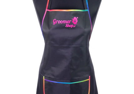 Waterproof Grooming Apron – Adjustable Design with Pocket and Rainbow Trim, Durable Protection