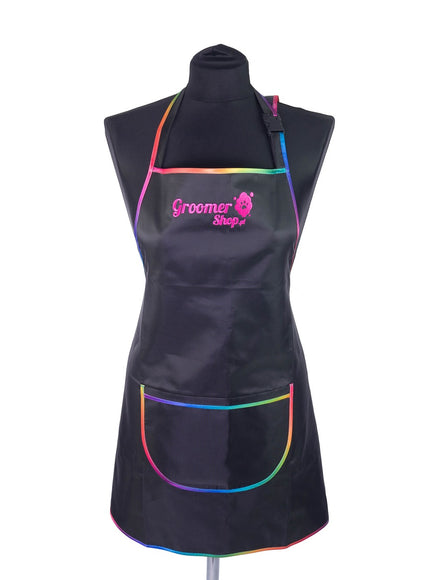 Waterproof Grooming Apron – Adjustable Design with Pocket and Rainbow Trim, Durable Protection