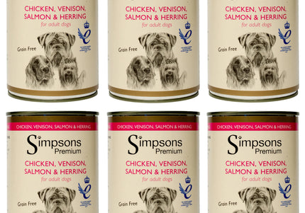 Simpsons Premium Wet Dog Food – Chicken, Venison, Salmon, Herring, Grain-Free, 6x400g