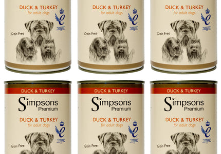 Simpsons Premium Duck and Turkey Casserole – Grain-Free Wet Dog Food with Vegetables, 6x400g