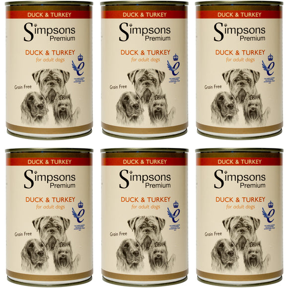 Simpsons Premium Duck and Turkey Casserole – Grain-Free Wet Dog Food with Vegetables, 6x400g
