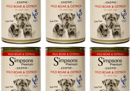 Simpsons Premium Wild Boar & Ostrich Casserole – Grain-Free Wet Food with Organic Vegetables, 6x400g