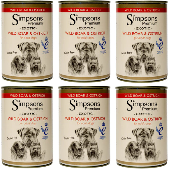 Simpsons Premium Wild Boar & Ostrich Casserole – Grain-Free Wet Food with Organic Vegetables, 6x400g