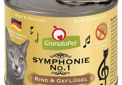 GranataPet Symphonie No. 1 Cat Food – High-Meat Beef and Poultry, 12x 200g Cans