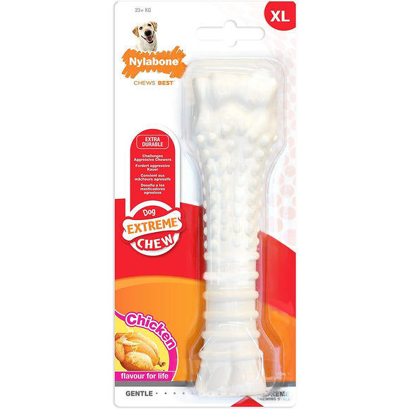 Nylabone Extreme Chew Chicken Bone – Durable XL Chew Toy with Real Chicken Flavor