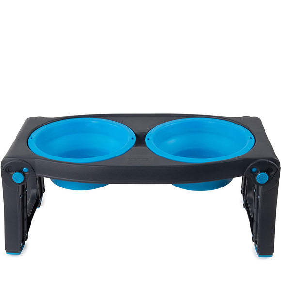 Dexas Adjustable Height Feeder – Elevated Double Bowl Stand, Blue, Customizable Levels