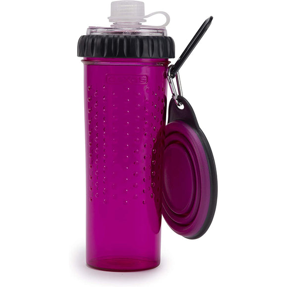 Dexas Snack-Duo Dual-Chamber Bottle – Food and Water Storage with Silicone Bowl, Fuchsia