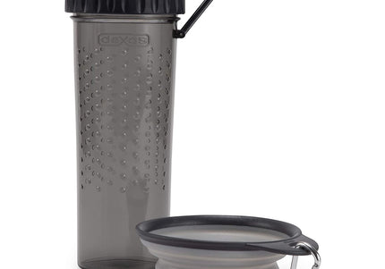 Dexas Snack-Duo Dual-Chamber Bottle – Food and Water Storage with Silicone Bowl, Fuchsia