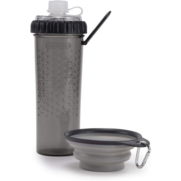 Dexas Snack-Duo Dual-Chamber Bottle – Food and Water Storage with Silicone Bowl, Fuchsia