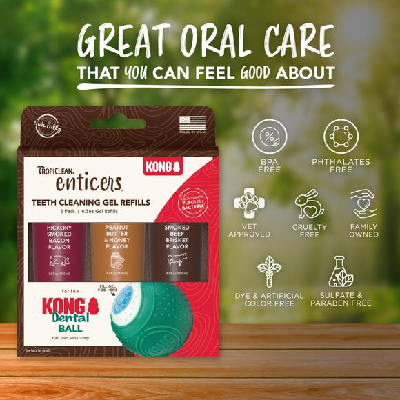 TropiClean Enticers Teeth Cleaning Gel Refills – 3x15ml Set, Effective Oral Hygiene Supplement