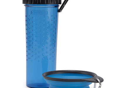 Dexas Snack-Duo Dual-Chamber Bottle – Food and Water Storage with Silicone Bowl, Fuchsia