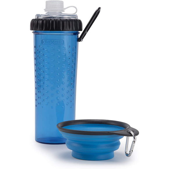 Dexas Snack-Duo Dual-Chamber Bottle – Food and Water Storage with Silicone Bowl, Fuchsia