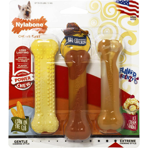 Nylabone Extreme Dura Chew Triple Pack – Durable Chew Set, Chicken, Corn, Vanilla Flavors