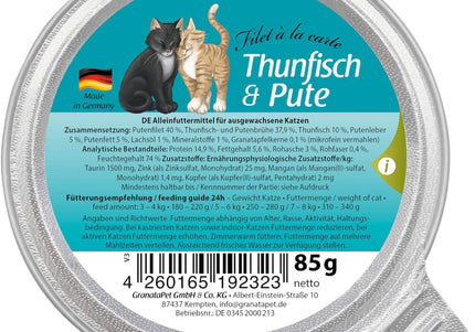 GranataPet Filet à la Carte Tuna and Turkey – Wet Cat Food Fillets in Natural Juice, 85g