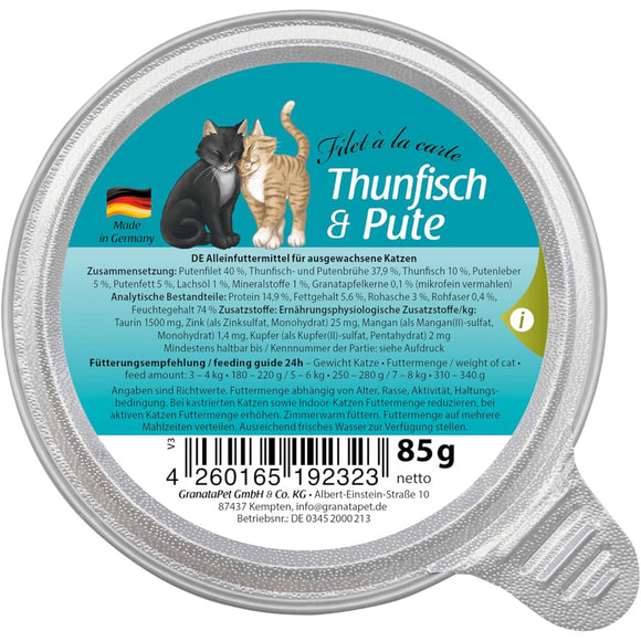 GranataPet Filet à la Carte Tuna and Turkey – Wet Cat Food Fillets in Natural Juice, 85g