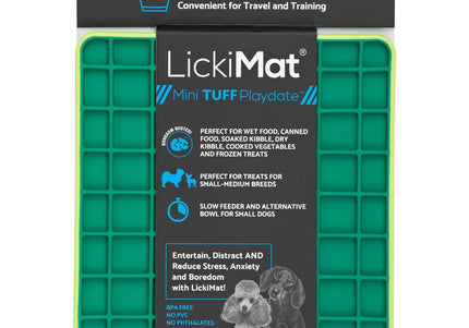 LickiMat Mini Tuff Playdate Green – Hard Checkered Licking Mat, Small Size, Durable Design